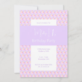 イラストマ レインボー カップケーキ パープル 1歳の誕生日パーティー 招待状