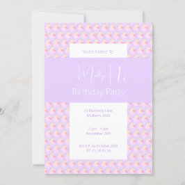 イラストマ レインボー カップケーキ パープル 1歳の誕生日パーティー 招待状