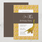イラストマ 恐竜 ブラウン イエロー 10歳の誕生日 招待状 (正面/裏面)