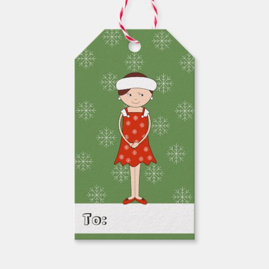 イラストマ 雪の結晶のドレスの女の子 クリスマス ギフトタグ (正面)