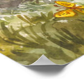 イラストレーションかわいいキッテンガーデンバターフリィ花 ポスター (角)