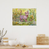 イラストレーションかわいいキッテンガーデンバターフリィ花 ポスター (キッチン)