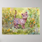 イラストレーションかわいいキッテンガーデンバターフリィ花 ポスター (正面)