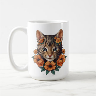 イラストレーションかわいい子猫の頭花のプリント コーヒーマグカップ