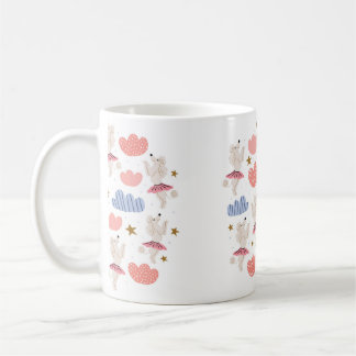 イラストレーションと可愛いプードル犬を丸で囲む  コーヒーマグカップ