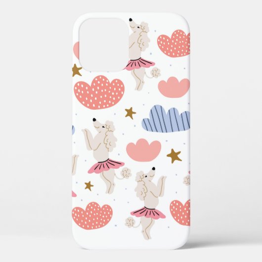 イラストレーションと可愛いプードル犬を丸で囲む  Case-Mate iPhoneケース (裏面)