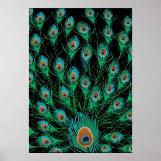イラストレーションと孔雀の羽を黒 ポスター (正面)