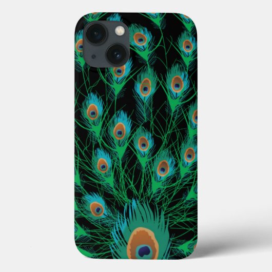 イラストレーションと孔雀の羽を黒 Case-Mate iPhoneケース (裏面)