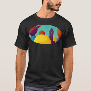 イラストレーションと複数の惑星の重ね合わせ Tシャツ