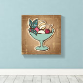 イラストレーションのアイスクリームinレトロスタイル キャンバスプリント (インサイチュ (ウッドフロア))