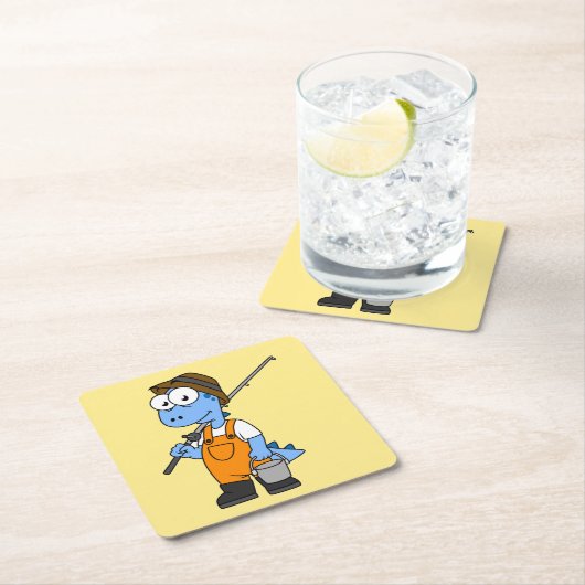 イラストレーションのアロサウルス漁師。 スクエアペーパーコースター (インサイチュ)