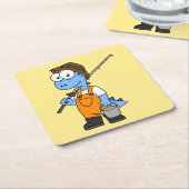 イラストレーションのアロサウルス漁師。 スクエアペーパーコースター (アングル)