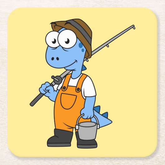 イラストレーションのアロサウルス漁師。 スクエアペーパーコースター (正面)