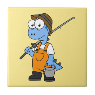 イラストレーションのアロサウルス漁師。 タイル