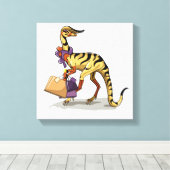 イラストレーションのイグアノドンとショッピングバッグ。 キャンバスプリント (インサイチュ (ウッドフロア))