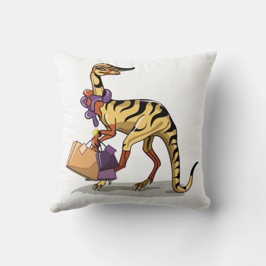 イラストレーションのイグアノドンとショッピングバッグ。 クッション (裏面)