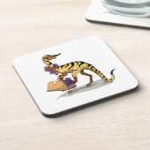 イラストレーションのイグアノドンとショッピングバッグ。 コースター (左側)