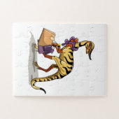 イラストレーションのイグアノドンとショッピングバッグ。 ジグソーパズル (横)