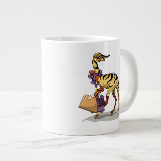 イラストレーションのイグアノドンとショッピングバッグ。 ジャンボコーヒーマグカップ (正面右)