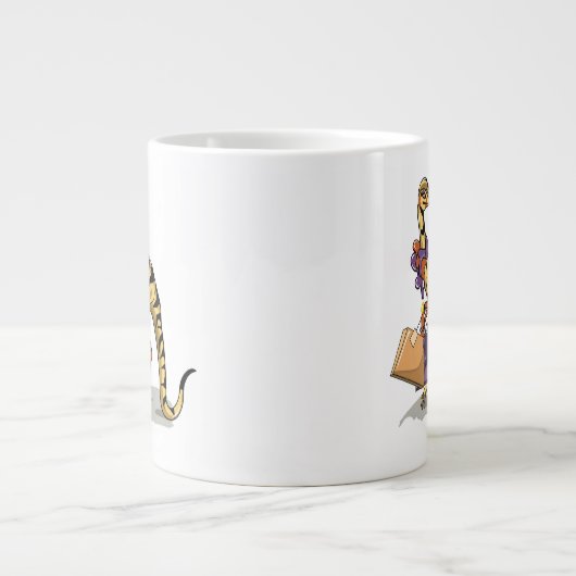 イラストレーションのイグアノドンとショッピングバッグ。 ジャンボコーヒーマグカップ (正面)