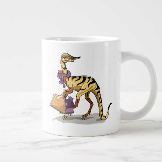 イラストレーションのイグアノドンとショッピングバッグ。 ジャンボコーヒーマグカップ (右)