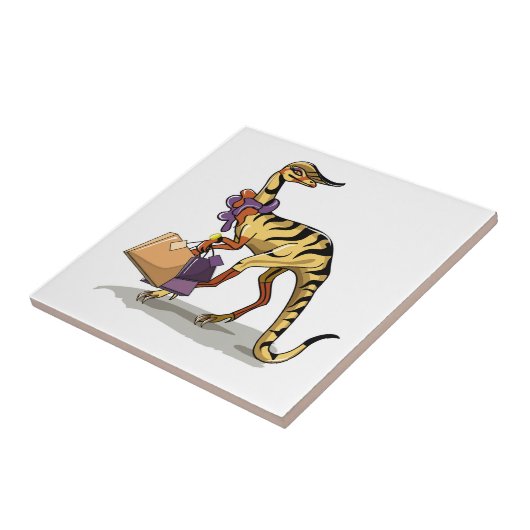 イラストレーションのイグアノドンとショッピングバッグ。 タイル (側面)