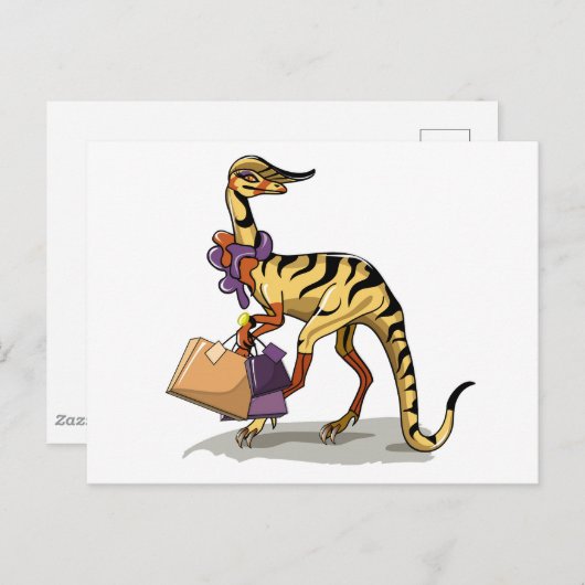 イラストレーションのイグアノドンとショッピングバッグ。 ポストカード (正面/裏面)