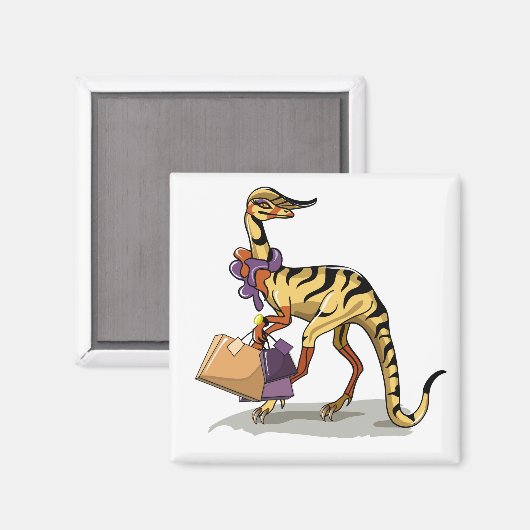 イラストレーションのイグアノドンとショッピングバッグ。 マグネット (正面/裏面)