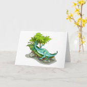イラストレーションのイグアノドン日光浴。 カード (黄色い花)