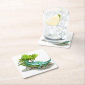 イラストレーションのイグアノドン日光浴。 スクエアペーパーコースター (インサイチュ)