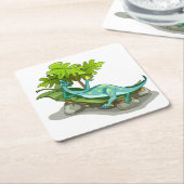 イラストレーションのイグアノドン日光浴。 スクエアペーパーコースター (アングル)