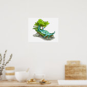 イラストレーションのイグアノドン日光浴。 ポスター (キッチン)