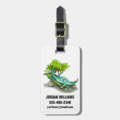 イラストレーションのイグアノドン日光浴。 ラゲッジタグ (正面縦)