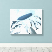 イラストレーションのイルカがボートを見上げる キャンバスプリント (インサイチュ (ウッドフロア))