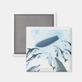 イラストレーションのイルカがボートを見上げる マグネット (正面/裏面)