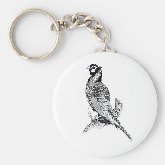 イラストレーションのキーリングボタンのPheasant キーホルダー (正面)