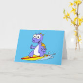 イラストレーションのサーフィンSpinosaurus。 カード (黄色い花)