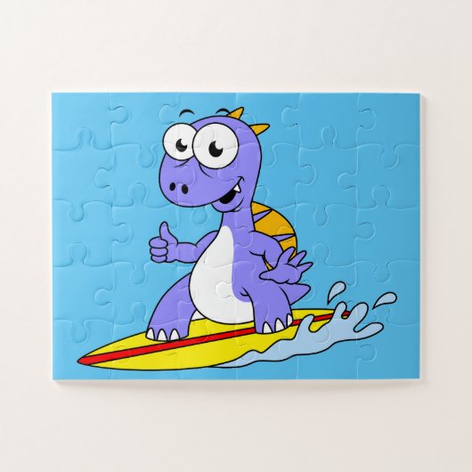 イラストレーションのサーフィンSpinosaurus。 ジグソーパズル (横)