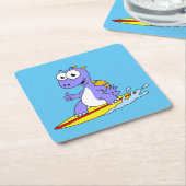 イラストレーションのサーフィンSpinosaurus。 スクエアペーパーコースター (アングル)