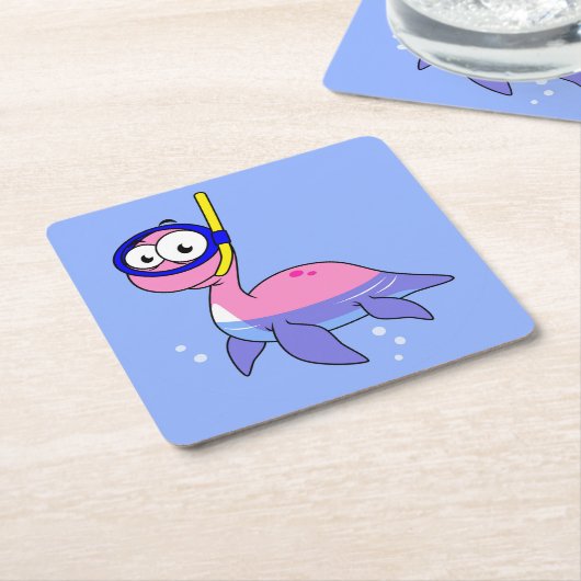 イラストレーションのシュノーケリングのローチネスのモンスター。 スクエアペーパーコースター (アングル)