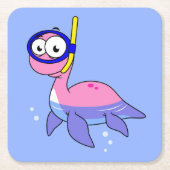 イラストレーションのシュノーケリングのローチネスのモンスター。 スクエアペーパーコースター (正面)