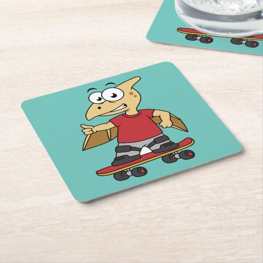 イラストレーションのスケートボード。 スクエアペーパーコースター (アングル)