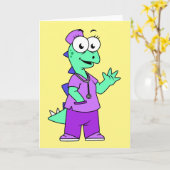 イラストレーションのステゴサウルスナース。 カード (黄色い花)