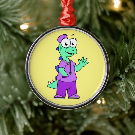 イラストレーションのステゴサウルスナース。 メタルオーナメント (ツリー)