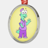 イラストレーションのステゴサウルスナース。 メタルオーナメント (左)