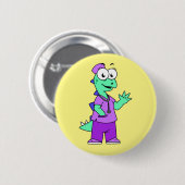 イラストレーションのステゴサウルスナース。 缶バッジ (正面&裏面)