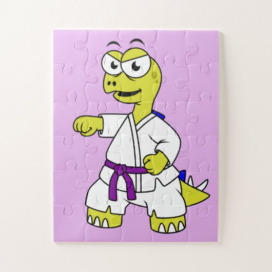 イラストレーションのステゴサウルス練習空手。 ジグソーパズル (縦)