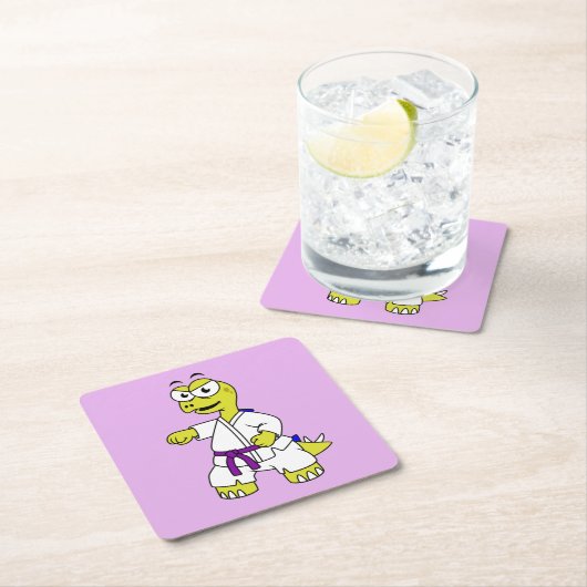 イラストレーションのステゴサウルス練習空手。 スクエアペーパーコースター (インサイチュ)