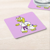 イラストレーションのステゴサウルス練習空手。 スクエアペーパーコースター (アングル)