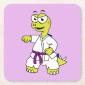 イラストレーションのステゴサウルス練習空手。 スクエアペーパーコースター (正面)